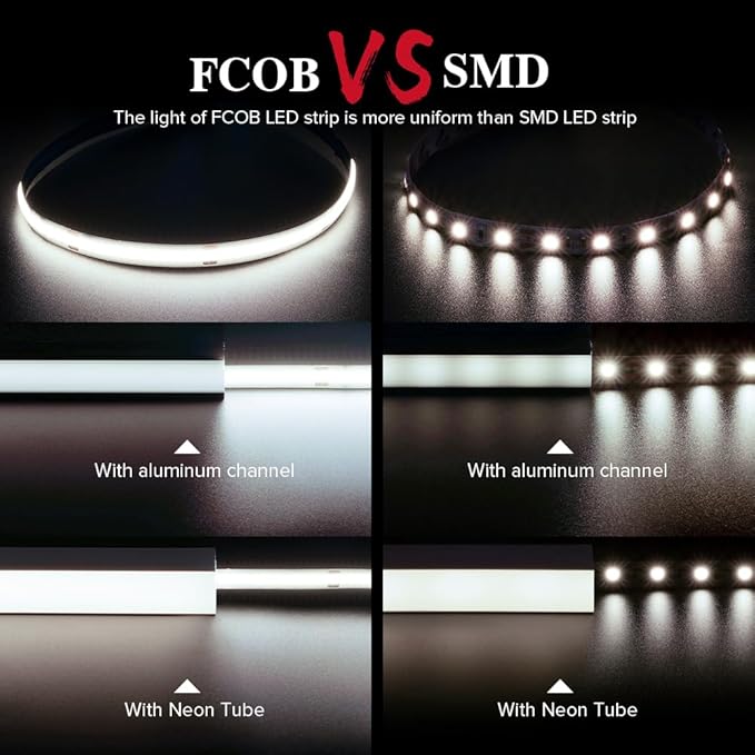 BTF-LIGHTING FCOB COB LED Strip Flexible High Density Uniform Light 9W/m 16.4FT DC24V Natural White 4000K CRI 90+ 8mm Width Dimmable LED Ribbon for Indoor Decor(No Adapter or Controller)