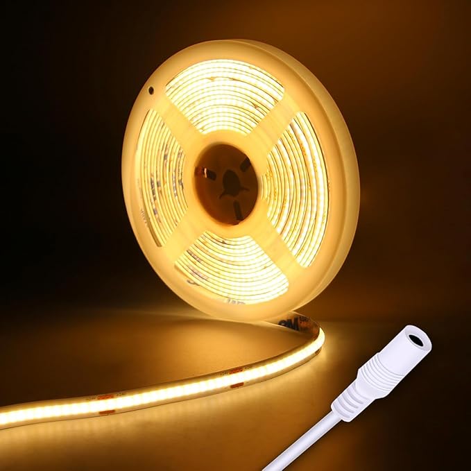 LED Strip Lights 24V COB LED Warm 3000K Super Bright LED Strip 16.4ft 5M Dotless High Density 14W/m, 8mm Width Cuttable Flexible for Home DIY COB LED Commercial Lighting Projects (No Power Supply)