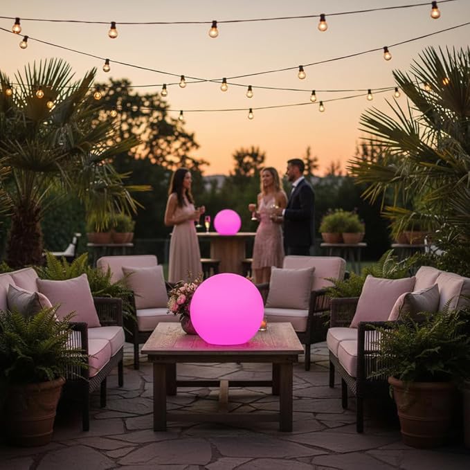 10 inch Rechargeable LED Ball Light, Dimmable LED Globe Light w/Remote, 16 RGB Colors Changing LEDs Globe Mood Lights, IP65 Waterproof Floor Lamp for Backyard Patio Garden Wedding Party Home
