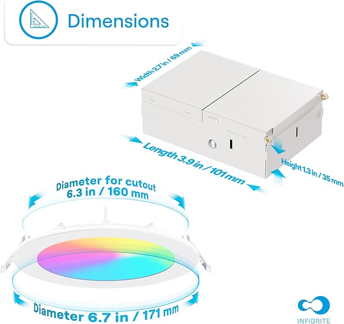 INFIBRITE 6 Inch WiFi Smart 12W 1100LM LED Recessed Ceiling Light, Dimmable, Alexa/Google, Wet Rated