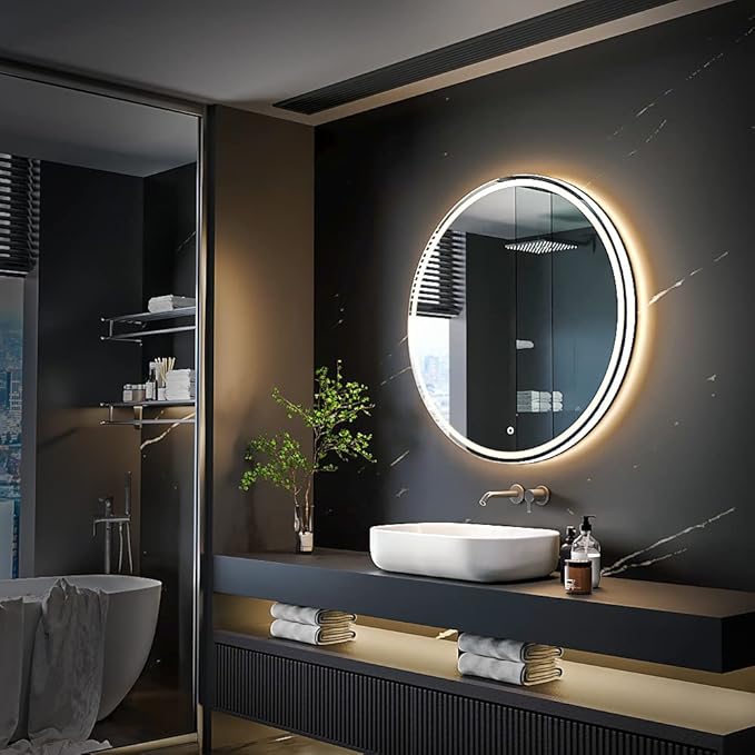 KWW Round Mirror Bathroom LED Lighted Mirror, Illuminated Dimmable Anti-Fog Wall-Mounted Makeup Vanity Mirror with Lights (36 inches)