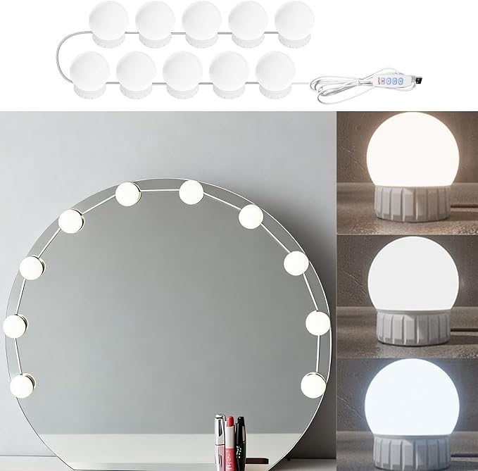 LED Vanity Mirror Lights Hollywood Style USB Fill Light - Adjustable Color Temperature & Brightness, Suitable for Full-Length Mirror, Dressing Room, Dressing Table Set (No Mirror Include) (10 Bulbs)