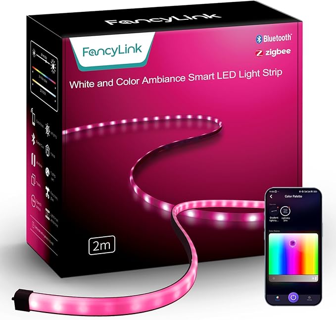 Zigbee3.0 RGBCW Smart LED Strip Lights,1M/3FT Ambient LED Strip Light,16Million Colors Changing LED Light Strip for Bedroom