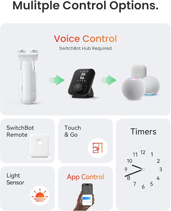 SwitchBot Automatic Curtain Opener - Bluetooth Remote Control Smart Curtain with App/Timer, Upgraded High-Performance Motor, Add SwitchBot Hub to Work with Alexa, Google Home, HomeKit