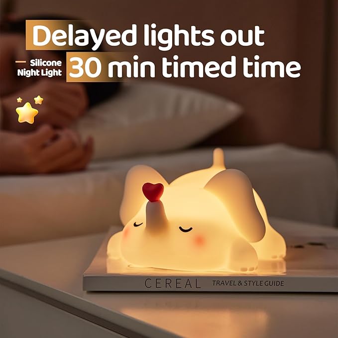 Little Loving Elephant Cute Night Light, 3-Level Dimmable Soft Light, Timed, Rechargeable, Silicone Bedside Touch Lamp, Creates a Cozy Ambiance, Ideal Decoration and Gift for Girls, Women, and Kids