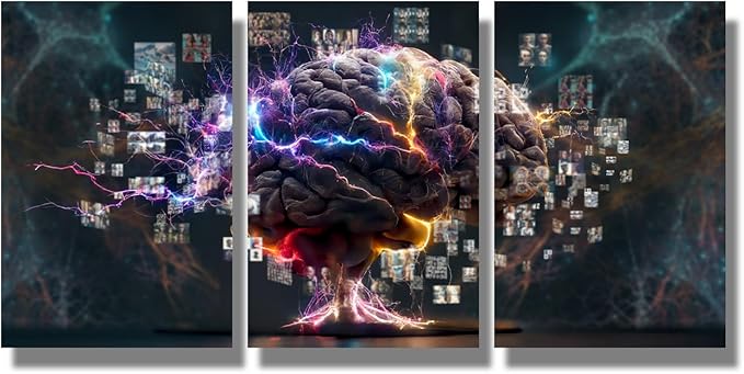 Modern Wall Art 3 Panel Wall Art Human Brain Full with Creativity Pictures Print On Canvas Wall Decor for Living Room, Wooden Framed Gallery-Wrapped Ready to Hang 12x16inchx3