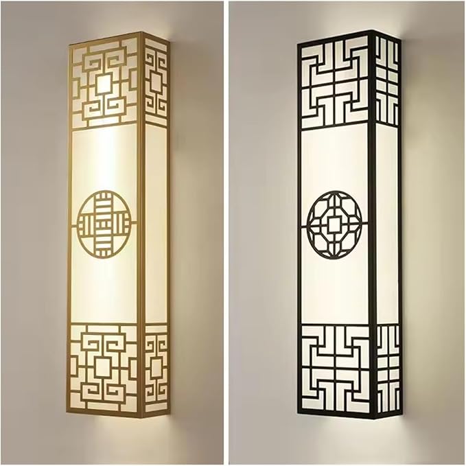 Chinese Style Bedroom Wall Lamp Strip Shaped Zen Background Wall Bedside Lamp Living Room Hallway Stairs Hotel Lighting,Contemporary(Black)
