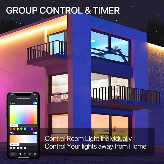 MELEGAN 4 Pack Smart Led Ceiling Light Flush Mount, 12 Inch 24W Ceiling Light Fixture Dimmable 2700K-6500K, RGB Ambient Light Fixture WiFi Compatible with Alexa Google Home for Bedroom Living Room