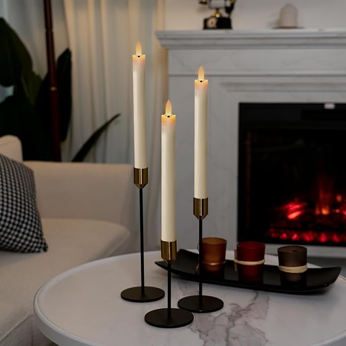 Homemory Waxy Flameless Taper Candles with Remote Timer Dimmer, LED Candlesticks Flickering, Battery Operated Window Candles, 9.6 Inches for Christmas Wedding Celebration Decor, Ivory, 6 Pcs