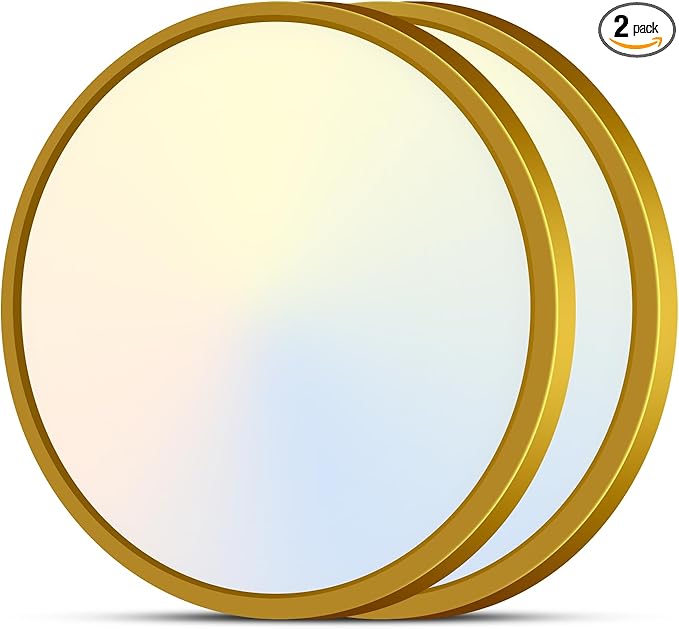 zemty 2Pack 15" LED Flush Mount Ceiling Light, 30W Dimmable 5CCT (3000K–6500K) Gold Round Fixture | Bright Low-Profile Lighting for Bedroom, Kitchen, Hallway, Living Room