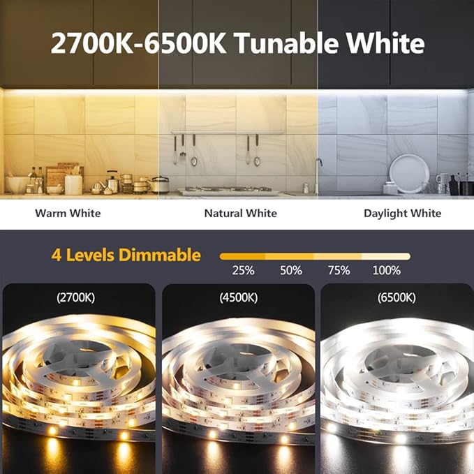 Motion Sensor LED Light Strip, Motion Sensor Light Indoor Closet Lights, 2700K-6500K White Dimmable Led Strip Lights for Bedroom, Kitchen, Stair Motion Activated, 2PCS