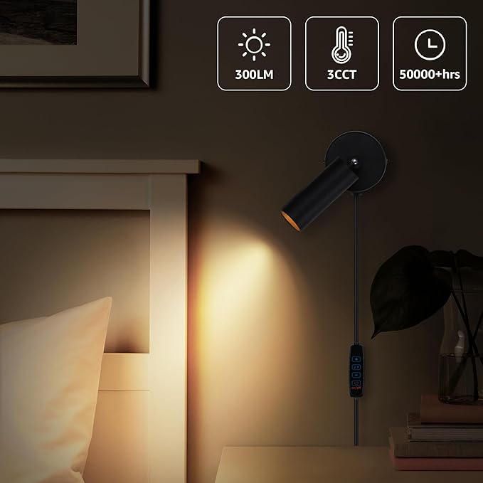 2 Pack Dimmable LED Uplights Indoor, 3000K/4000K/5000K Adjustable Spot Lights Indoor for Plants, Pictures, Artwork with 10 FT Plug Cord