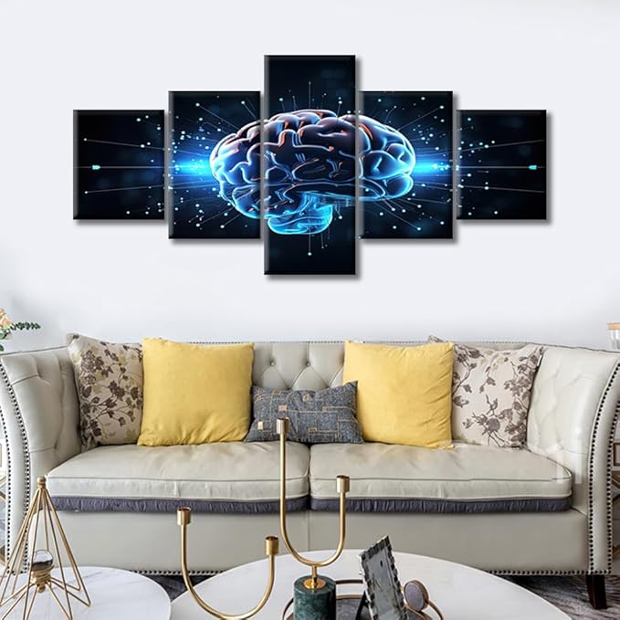 Brain Neuronal Impulses Canvas Wall Art for Bedroom Abstract Human Brain Wall Paintings for Living Room Brain Office Modern Wall Art Print On Canvas Framed Ready to Hang, (50"Wx24"H)
