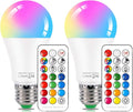 LED Color Changing Light Bulb with Remote Control, 10W E26 RGB+Daylight White 5700K LED Bulbs Dimmable with Memory Function, Ideal Lighting for Home Decoration,Stage,Bar,Party, 2 Pack
