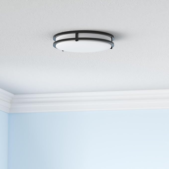 2-Pack 36W LED Flush Mount Ceiling Lights, 3200LM Black Ceiling Light Fixtures, 5 Color in One (2700K/3000K/4000K/5000K/6500K), 12'' Modern Round Ceiling Lamp for Kitchen Hallway Stairwell Offices