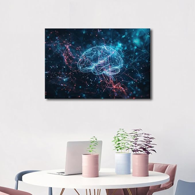 TUMOVO Abstract Pictures for Bedroom Digital Human Brain Decor for Boys Bedroom Futuristic Technology Wall Posters for Room Office AI Canvas Prints Wall Art Print Artwork Canvas 16" Wx24 Hx1 Panel
