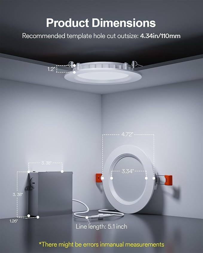 Lumary Smart Recessed Lighting 4 Inch with Remote, Compatible with Alexa/Google, Canless WiFi Led Wafer Recessed Lights, RGBWW Ceiling Downlight with J-Box and Metal Anti-Glare Baffle Trim, 4PACK
