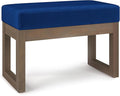 SIMPLIHOME Milltown Small Ottoman Bench - 27 inch Wide Upholstered Velvet Fabric Rectangle Footstool Ottoman in Blue, Contemporary Bench for Bedroom with Cushioned Seat, Assembled