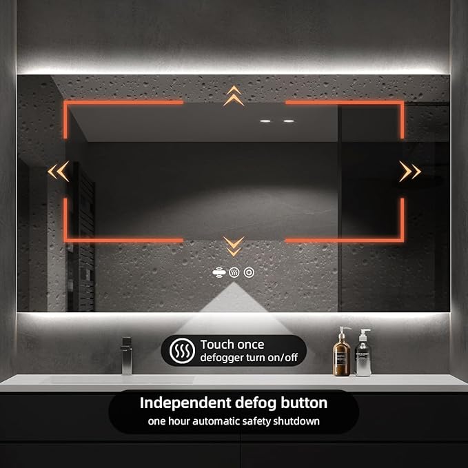 56 x 36 LED Bathroom Vanity Mirror, 3 Colors Top & Bottom Backlit Mirror Bathroom with Motion Sensor, Stepless Dimmable Wall Mirror with Lights, Anti-Fog, Rectangular, UL-Listed