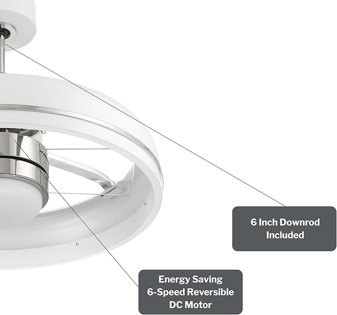 Craftmade Taylor 20" Dual Mount Indoor/Outdoor Flat Black Finish Ceiling Fan, LED Light Kit, Remote Control Included, Smart WiFi Enabled with Voice Activation (Polished Nickel)
