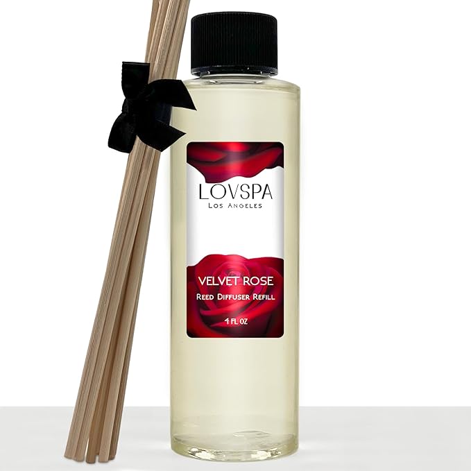 LOVSPA Velvet Rose Diffuser Oil - Luxury Essential Oils for Diffuser Refill & Air Freshener Room Spray - Long-Lasting & Natural Home Fragrance, Scented Oil for Diffusers, USA Made, 4oz