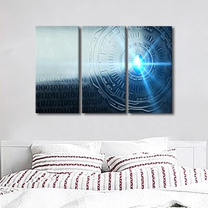 TUMOVO 3 Panel Canvas Wall Art A Key Formed from Binary Code Goes Into an Abstract Lock Posters and Prints, Cybersecurity Concept Artwork for Living Room Wall Decoration, Ready to Hang, 42" Wx28 H