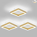CANEOE 3 Packs Square Flush Mount Ceiling Light, 6000K Black Modern LED Ceiling Light Fixture, Minimalist Hallway Lighting Fixture Ceiling Lamp for Hallway Entryway Bedroom Balcony (Gold)