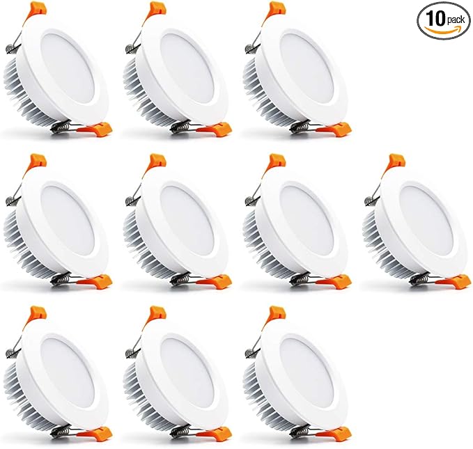 3 inch Dimmable LED Recessed Lighting, 7W Retrofit Downlight, 3000K Warm White, CRI 80 with LED Driver, as AC 110V Ceiling Light Fixture for Living Room, Kitchen, Bedroom, Hallway, 10 Pack
