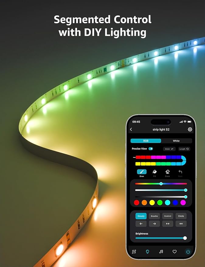 Lepro S2 AI Smart LED Strip Lights - 16.4ft RGBCW Light Strips with 2700K-5700K Tunable Warm White, Color Segment DIY, Personalized Al Lighting Designer, APP Control(No Remote), 2.4G Wi-Fi & Bluetooth