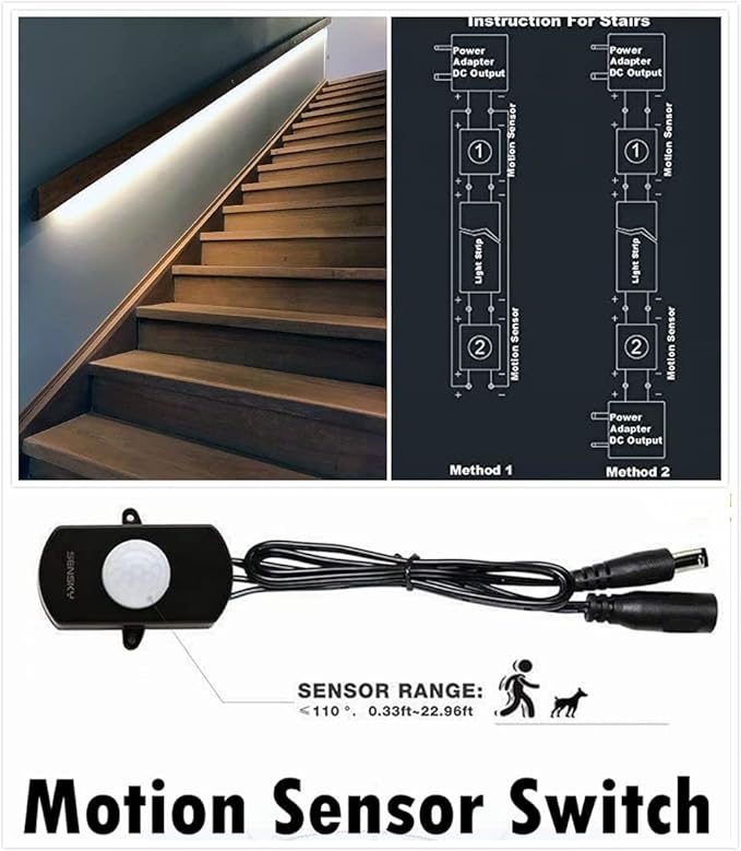Sensky Motion Sensor LED Strip Light Under Cabinet Lighting Kit, LED Strip Light with Motion Sensor, FCC Listed Power Adapter for Gun Safe Light, Shelf, TV Wall Lighting (8.2FT,6000K)