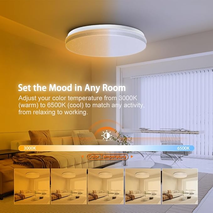 1-Pack, 12 inch Smart LED Music Ceiling Light with Bluetooth Speaker, Compatible with Alexa & Google Home, Color Changing RGB Dimmable Light for Living Room, Bedroom, Kitchen