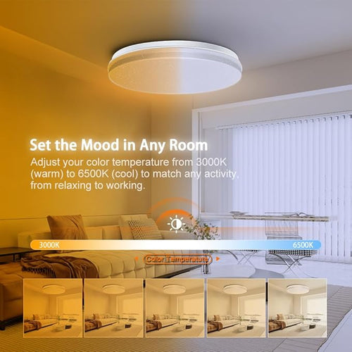 1-Pack, 12 inch Smart LED Music Ceiling Light with Bluetooth Speaker, Compatible with Alexa & Google Home, Color Changing RGB Dimmable Light for Living Room, Bedroom, Kitchen