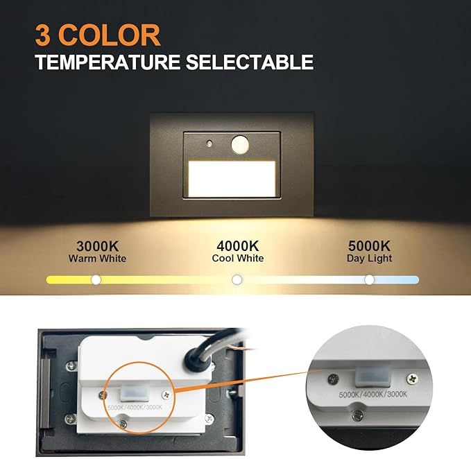 Horizontal LED Step Lights, Motion Sensor & Dusk to Dawn, IP65 Waterproof, 3000K-5000K Adjustable, 3W 120V Bronze Stair Lights Tread Lighting Indoor Outdoor, ETL Listed - 4PK