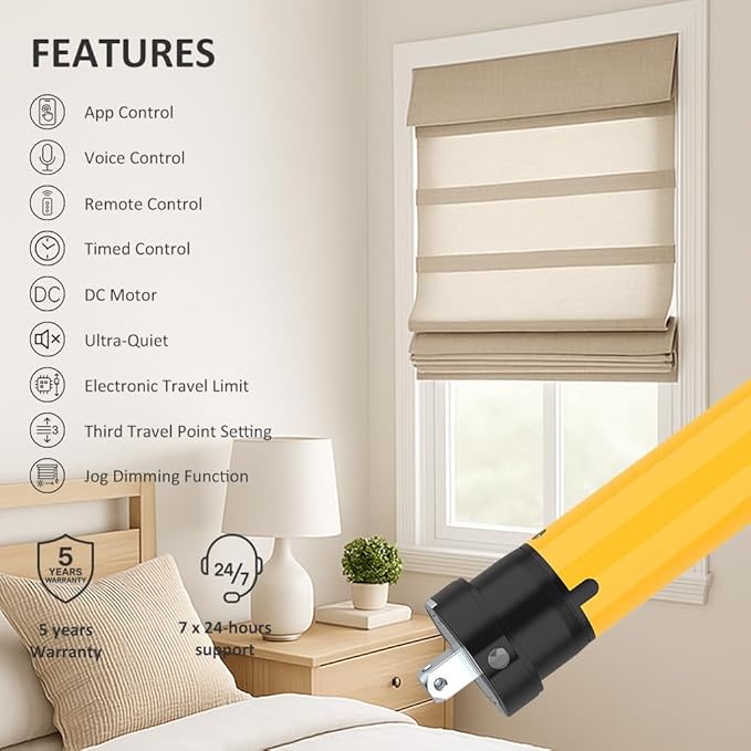Tuya WiFi Φ35mm Smart Roller Shade Motor Kit Compatible with Alexa & Google Assistant, 38dB Quiet Brushless Drive, Motorized Blind Automation (6.0 N.m Motor Suitable for Φ50mm (2") Round Tube)