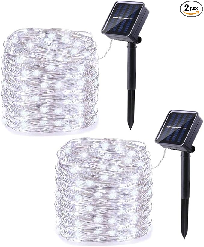 Lomotech Solar String Lights Outdoor - 2 Pack Total 66ft 200LED Solar Fairy Lights Waterproof 8 Modes Twinkle Lights for Outdoor, Patio, Garden, Yard, Party, Wedding, Tree Decoration (White)