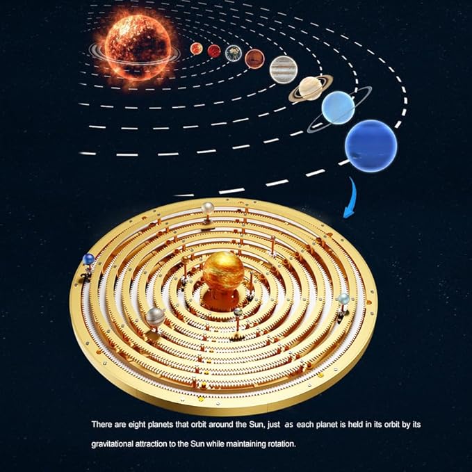 Metal Solar System Model Kit That Works - Motorized Metal Planetarium with LED Night Light Sun, Educational STEM for Adults, Classroom Science Project, Unique Desk Decor Gift