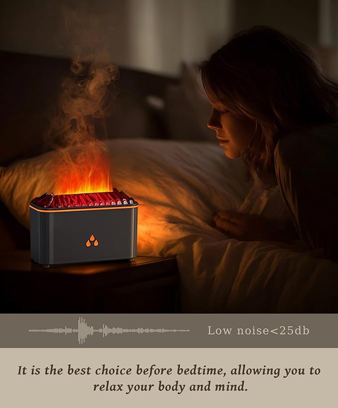 Essential Oil Diffuser, Flame Air Aromatherapy Diffuser, 7 Color Changing Light, Aromatherapy Humidifier with Auto Shut-Off for Home, Bedroom, Yoga, Spa(Black)