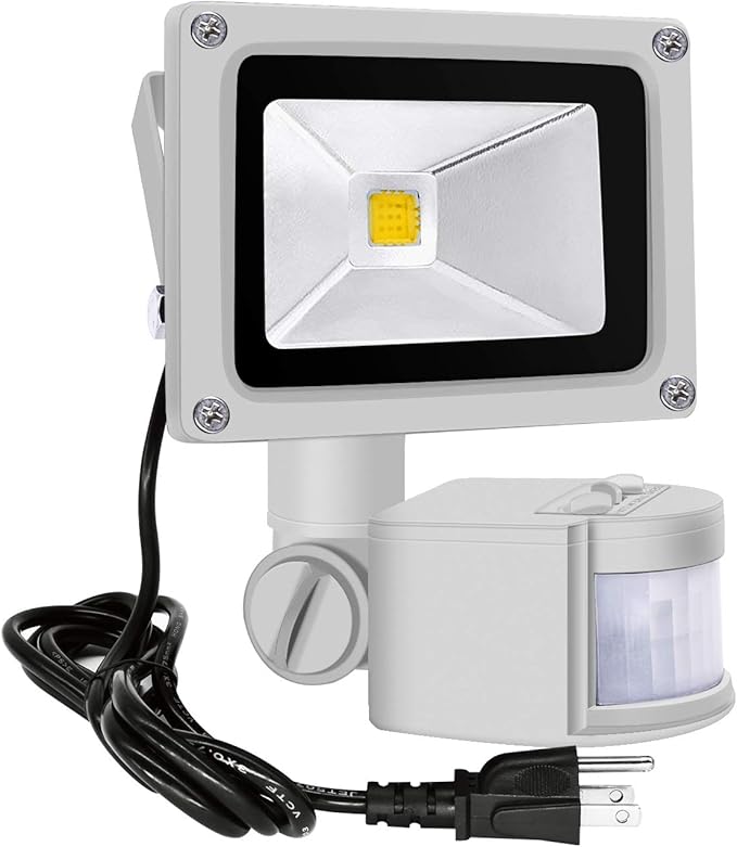 Z Motion Sensor Flood Lights Outdoor,10W Induction LED Lamp, IP65 Waterproof Spotlight,3200K LED Sensor Light,Security Light with US 3-Plug (Warm White-Grey)