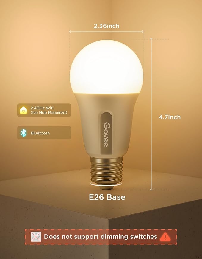 Govee Smart Light Bulbs, WiFi & Bluetooth Color Changing Light Bulbs, Music Sync, 16 Million DIY Colors RGBWW Color Lights Bulb, Work with Alexa, Google Assistant Home App, 800 Lumen, 2 Pack