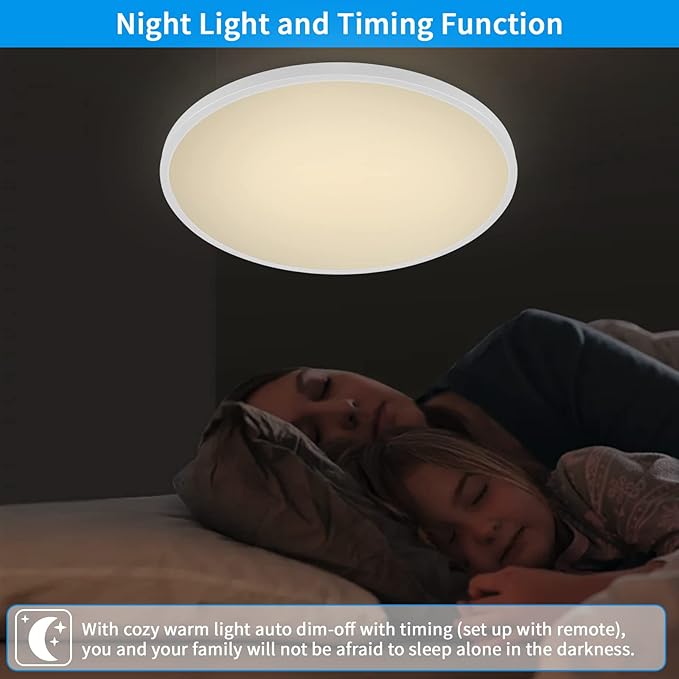 24 Inch Flush Mount Ceiling Light Fixture - 56W Dimmable LED Ceiling Light with Remote, 5600lm, 3000K/4500K/6000K Adjustable LED Kitchen Ceiling Lamp for Bedroom, White