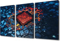 3 Pieces Canvas Wall Art Motherboard Digital Chip Wall Decor for Living Room Computer Processors CPU Artwork Posters and Prints Giclee Modern Decor Framed Gallery-Wrapped Ready to Hang(24" Wx36 H)