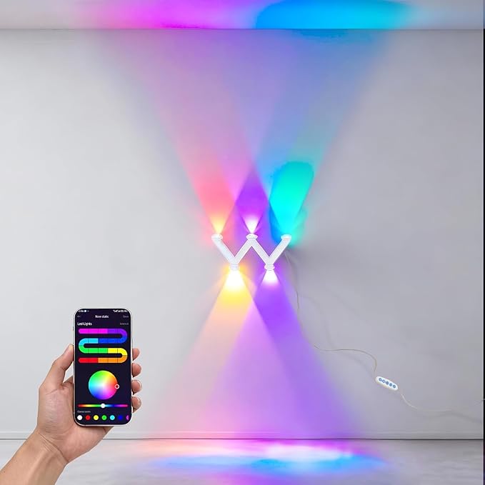 RGB Wall Light Multi-Colour Ambient Lighting,controllable via APP Modern Ambient Lighting,with Scene and Music Modes for Gaming, Suitable for bedrooms,Bedside,Living Rooms,Room Decoration