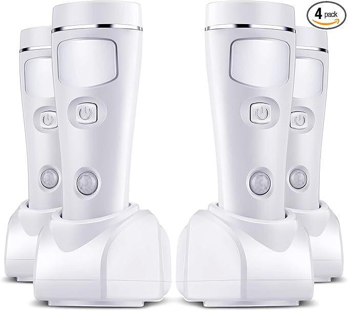Enhon 4 Pack 4 in 1 LED Emergency Lights for Home Power Failure, Rechargeable Plug in Flashlight Motion Sensor Night Light, Automatic Turn On Power Outage Light for Home Hurricane Supplies (White)