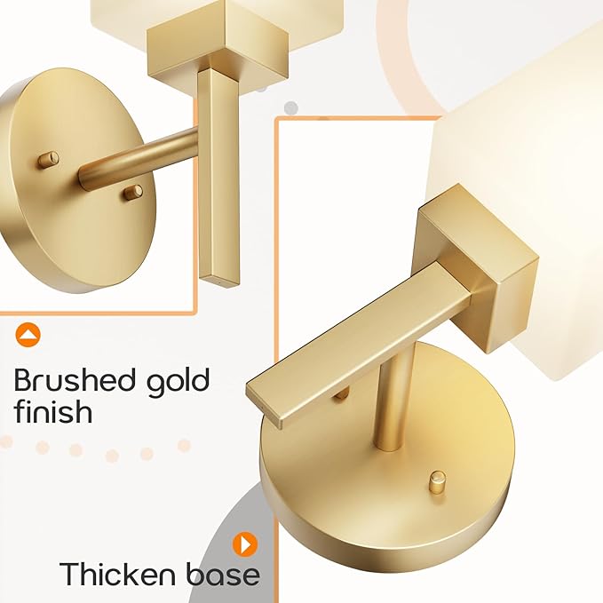 Vanity Lighting Fixture with White Frosted Glass, Gold Wall Lamp for Bathroom Mirror Bedroom, Living Room, Kitchen Cabinet, Washroom Porch T002GD-L1