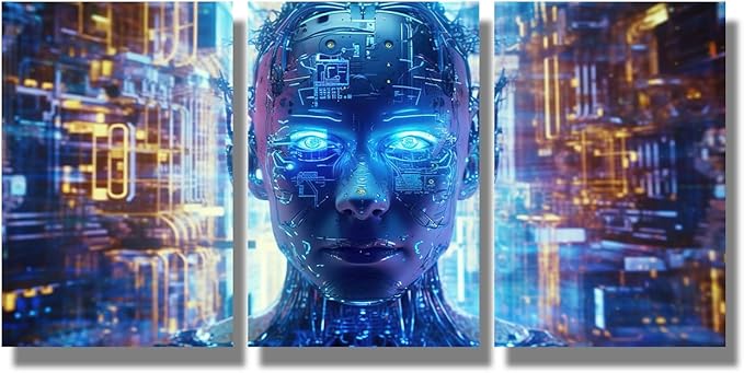 LSIUHWUWI 3 Panels Modern Canvas Wall Art Cloud Networking, Crypto, AI, Firewall Network Security Pictures Print Art for Bedroom Living Room Wall Decoration Framed Ready to Hang, 12x16inchx3