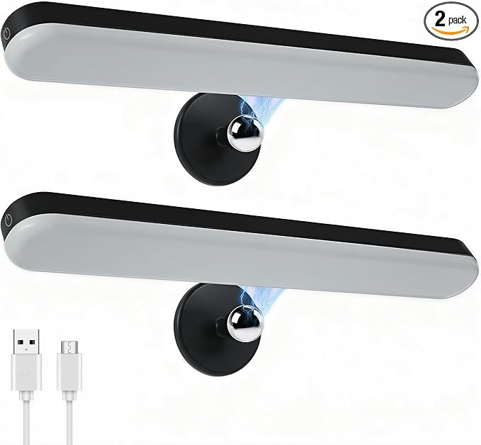 2 Pack Wireless Vanity Lights for Mirror, Rechargeable Battery Operated Makeup Light, Adjustable Light Bar, Magnetic Stick on LED Lighting Bathroom Decor Accessories, Black