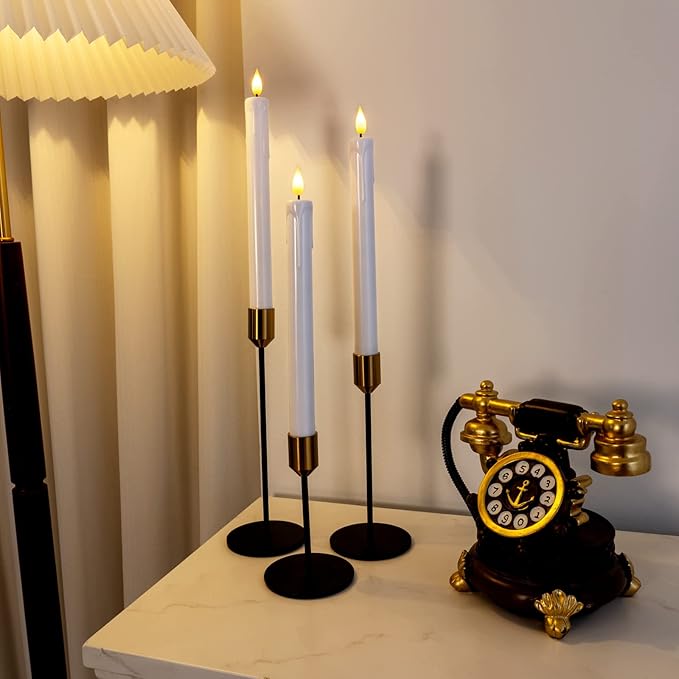 Homemory 48 Pcs Plastic Flameless Taper Candles with Remote Timer Dimmer, Taper Candles Battery Operated with Flickering Light, White Led Candlesticks for Wedding Party Holiday Decoration 9.6 Inches