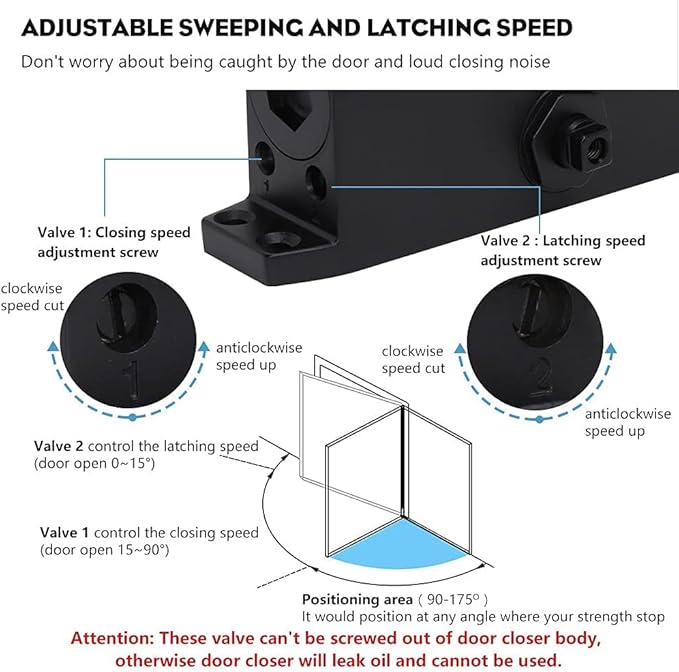 Marie Hold Open Door Closer Applies Regular,Top Jamb Mounting,Adjustable Automatic Size 2 Door Closer for 55-99 lbs Residential and Commercial Light Doors