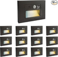 12-Pack Horizontal LED Step Lights, Motion Sensor & Dusk to Dawn, IP65 Waterproof, 3000K-5000K Adjustable, Anti-Glare Louvered, 3W 120V Stair Lights Indoor Outdoor, Bronze, ETL Certified
