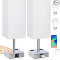Soilsiu Set of 2 Bedside Table Lamp 3 Way Dimmable Nightstand Lamp with USB C & USB A Charging Port, 2 AC Outlets, 3000K LED Bulbs (White)